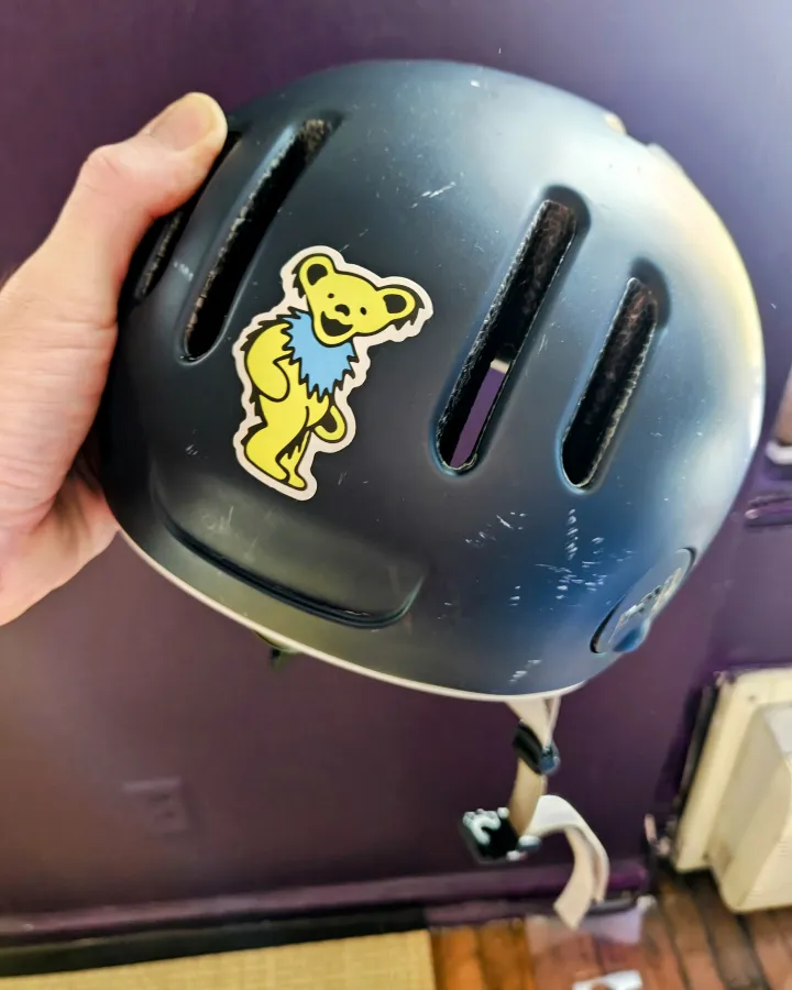 Grateful Dead sticker on my bike helment