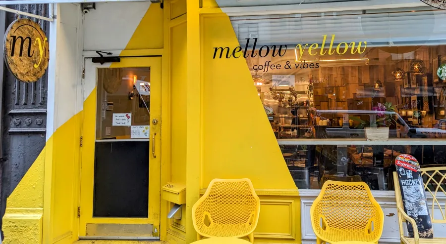 A very bright yellow storefront on the UES of NYC